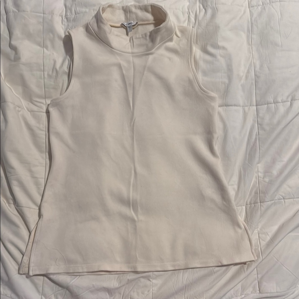 James Perse Cream Fitted Tank Top with Mandarin Collar